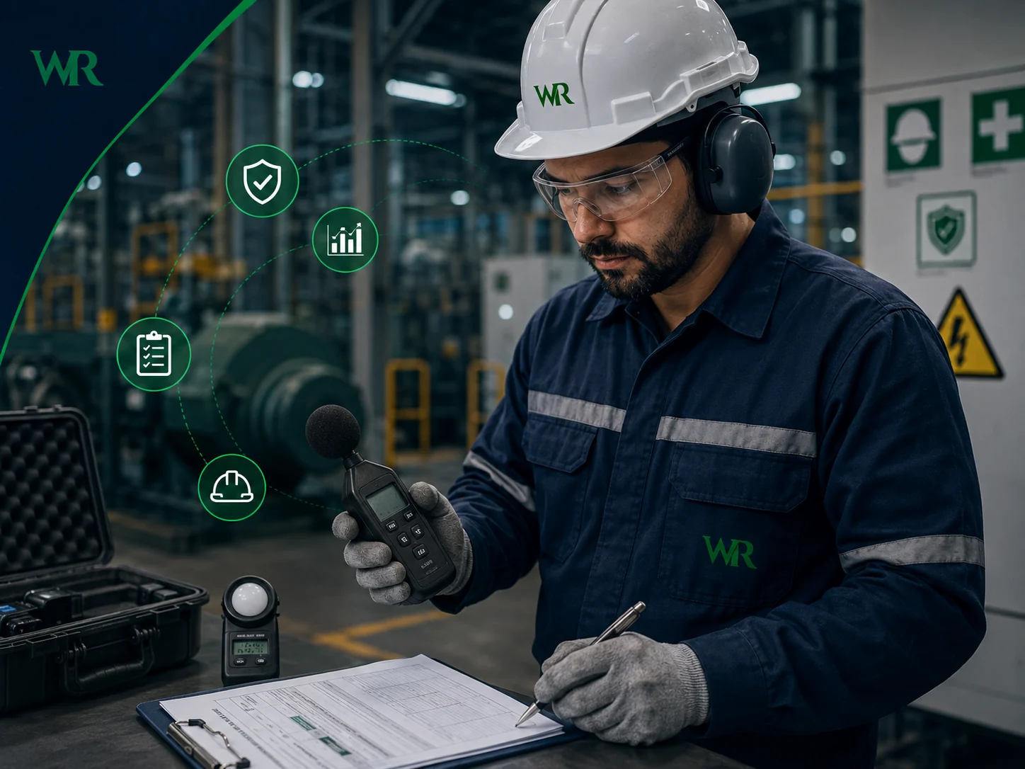 Auditoria de segurança industrial com medição de riscos ocupacionais